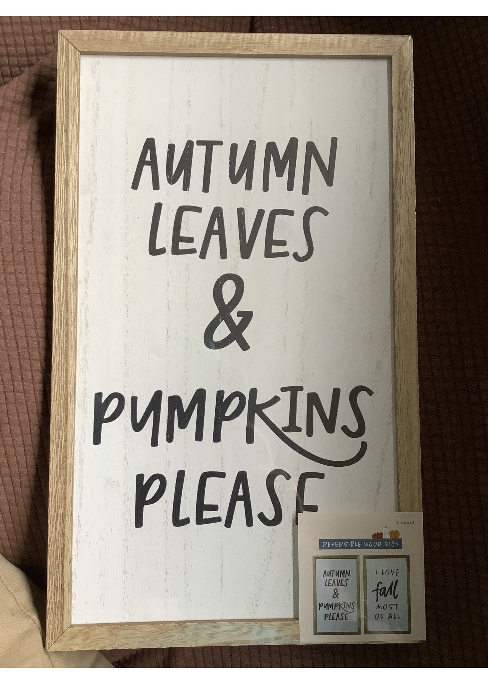 Reversible Wood Sign - Autumn Leaves/I Love Fall