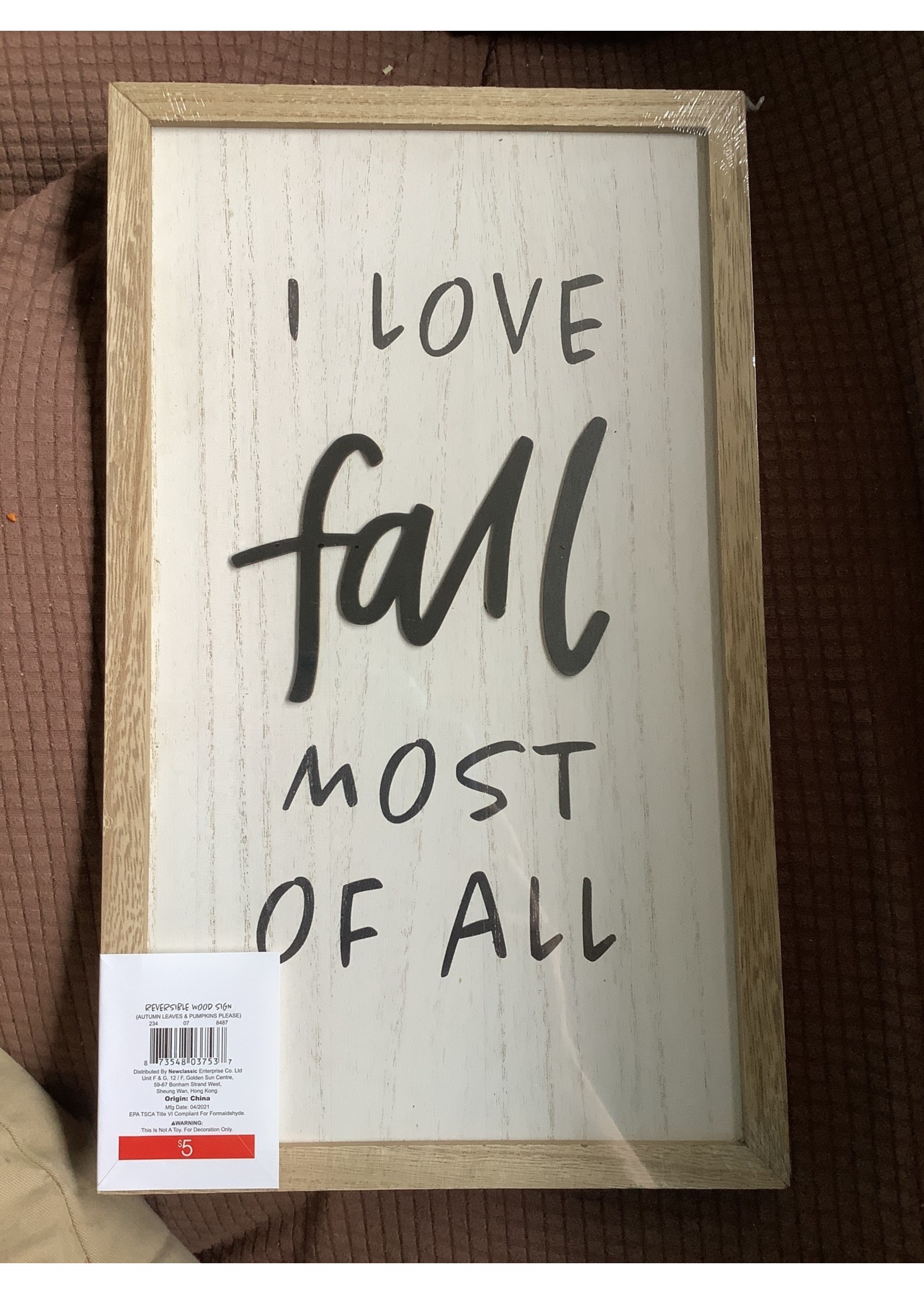 Reversible Wood Sign - Autumn Leaves/I Love Fall