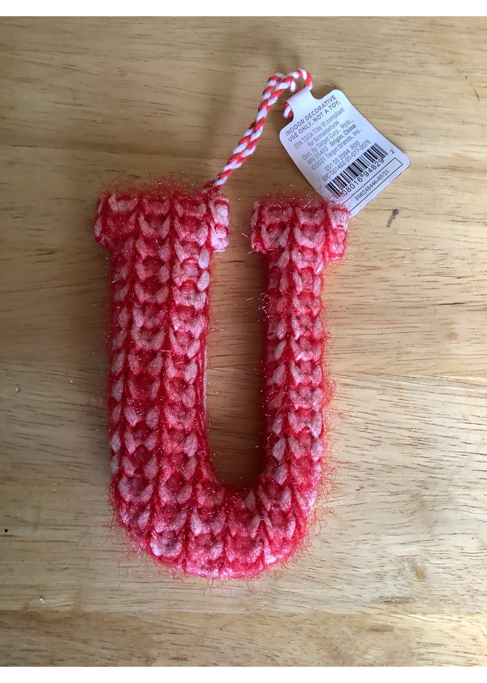 Knit Fabric Letter “U” Ornament - Wondershop- Red