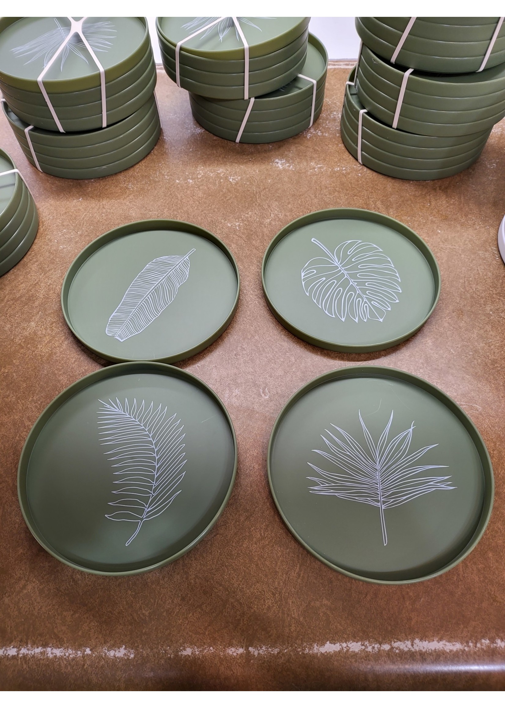 6" Green 4 Pack Plant Planter Plate Coasters (Plant Themed)