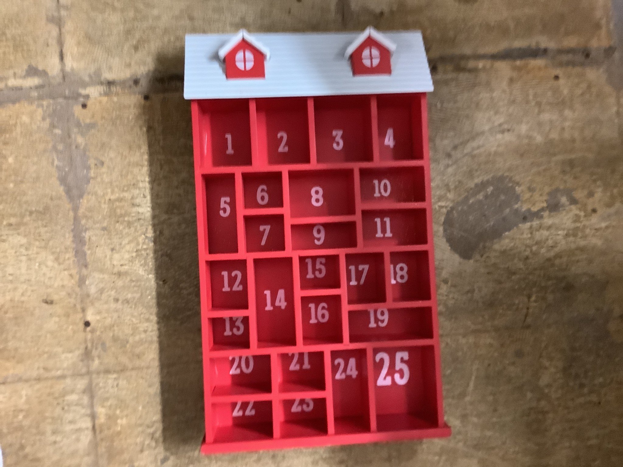 Red and white house advent calendar D3 Surplus Outlet