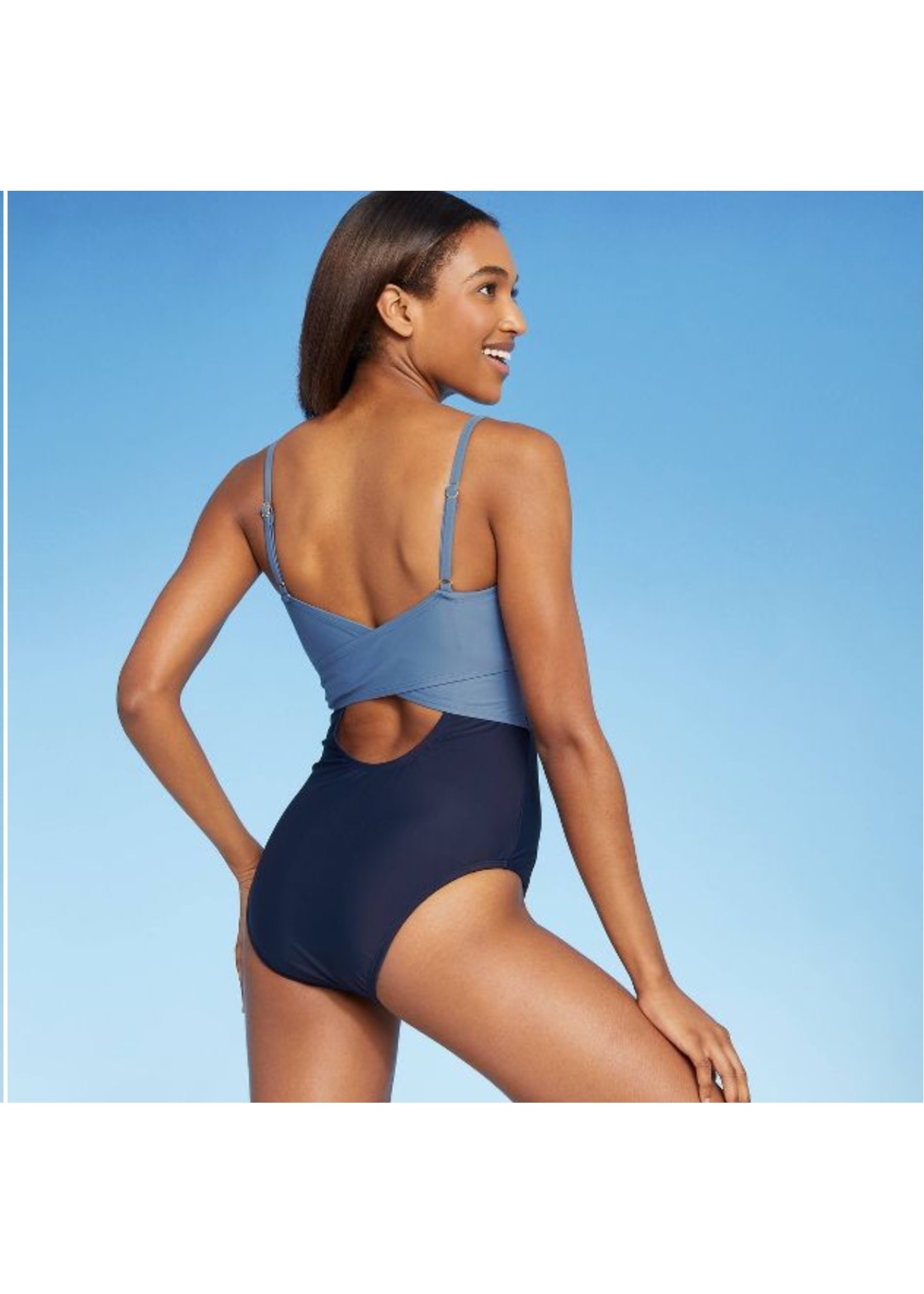 Women's Colorblock Medium Coverage One Piece Swimsuit - Kona Sol? Navy S -  D3 Surplus Outlet