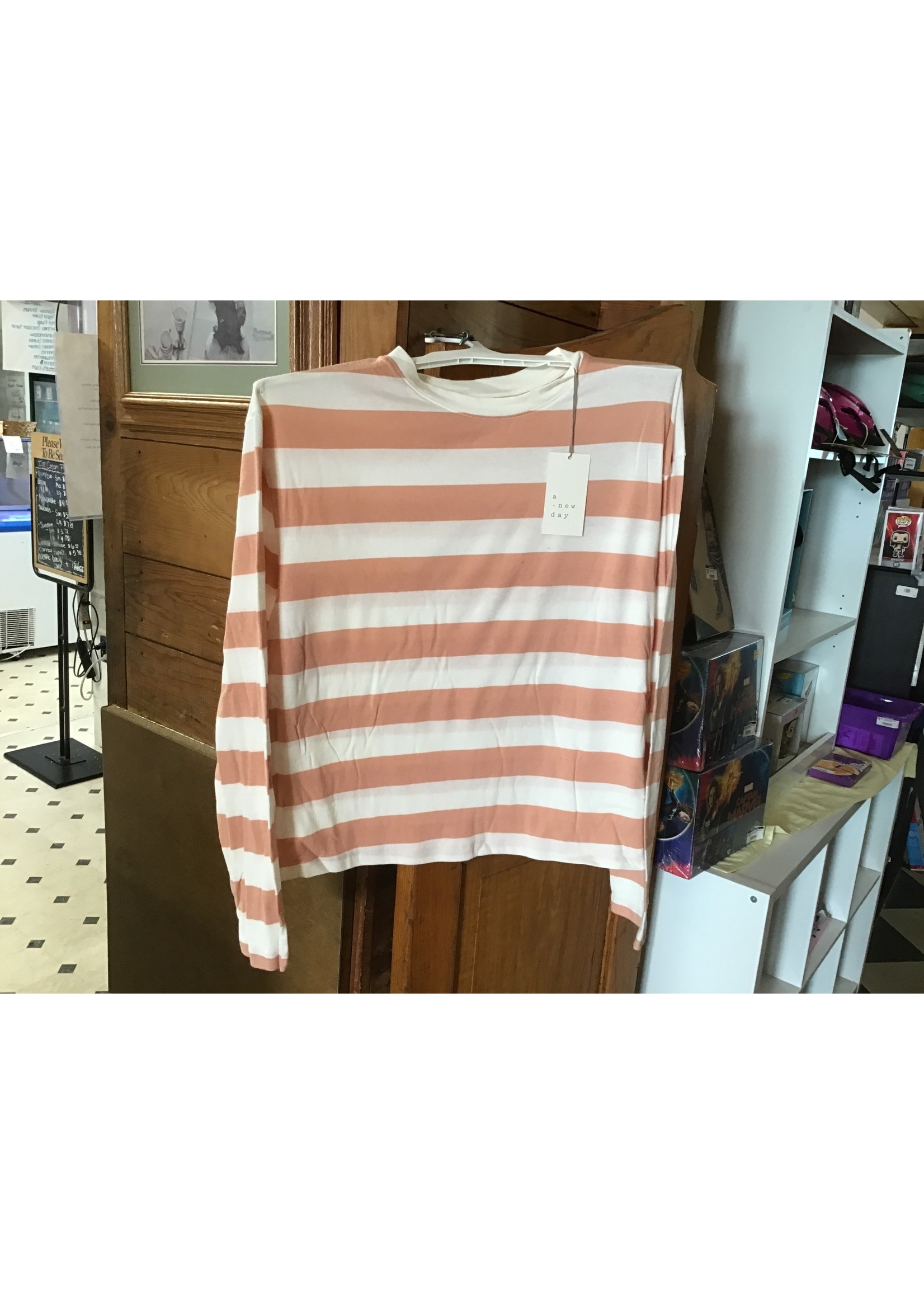 Women's Striped Slim Fit Long Sleeve T-Shirt - A New Day Tan L