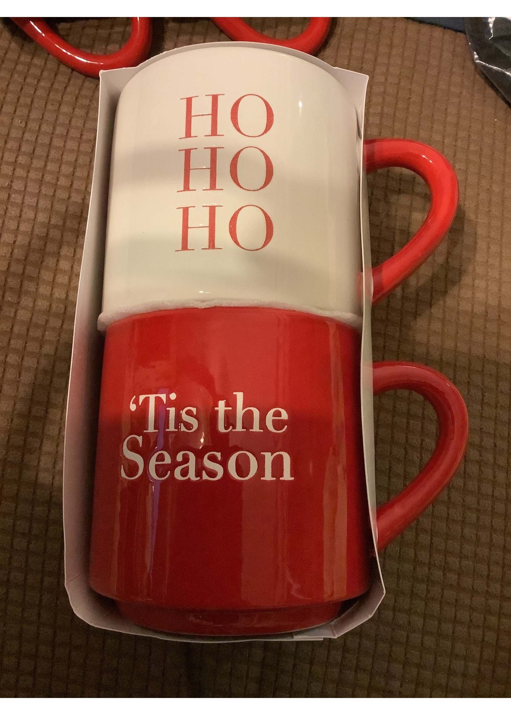 Christmas Stackable Coffee Mugs “Ho Ho Ho / Tis the Season”