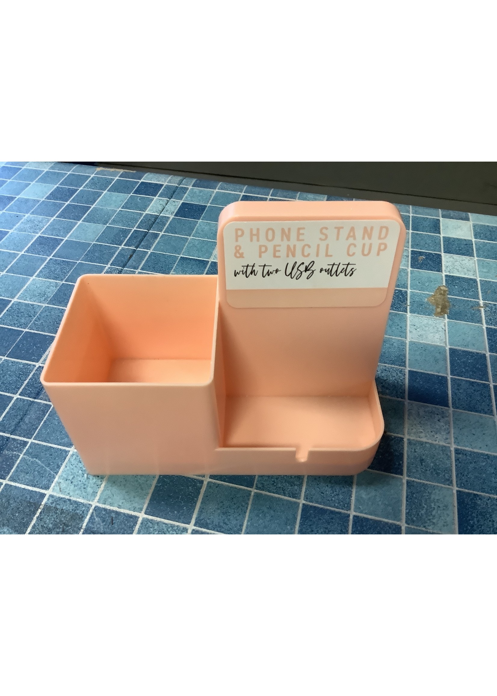 Peach Phone Stand & Pencil Cup with Two USB Outlets (No USB cord)