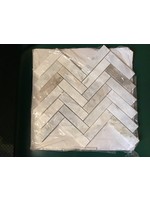 *open packaging-2 pieces cracked* American Olean  White Ember 11-in x 12-in Honed Natural Stone Marble Herringbone Floor and Wall Tile