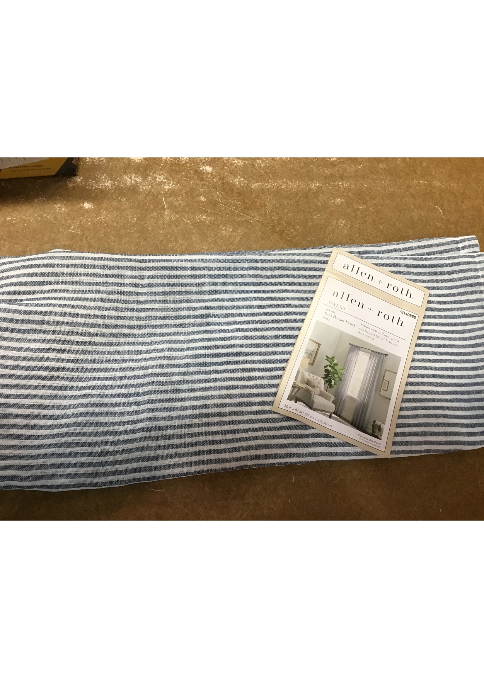 Allen + Roth rod pocket panel 50in x 84in (navy and white striped)