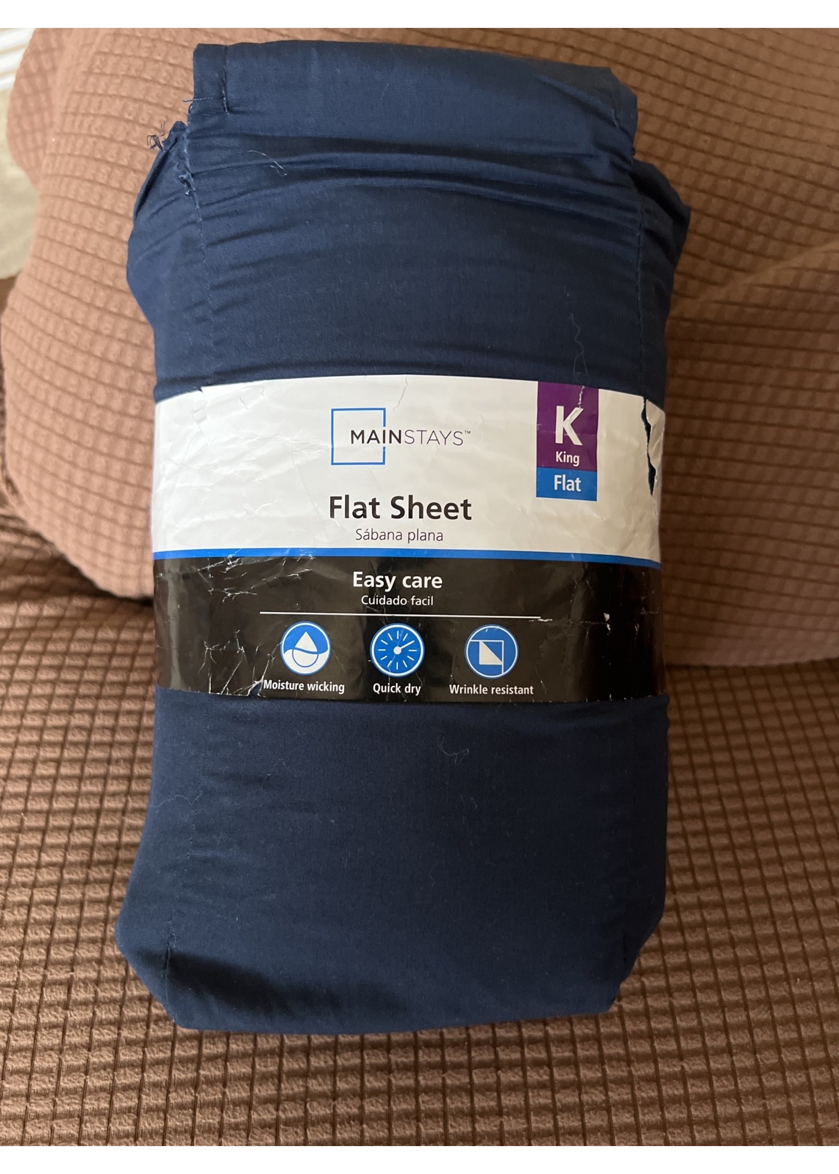 *open- Mainstays 300 thread ct King Flat Sheet Navy
