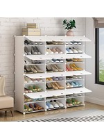 KOUSI Portable Shoe Rack Organizer 24 Grids Tower Shelf Storage Cabinet Stand Expandable for Heels, Boots, Slippers, White
