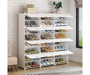 KOUSI Portable Shoe Rack Organizer 64 Pair Tower Shelf Storage Cabinet  Stand Expandable for Heels, Boots, Slippers， 12 Tier Black