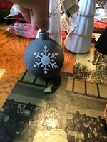 Grey Metal Ball w/white snowflake Ornament