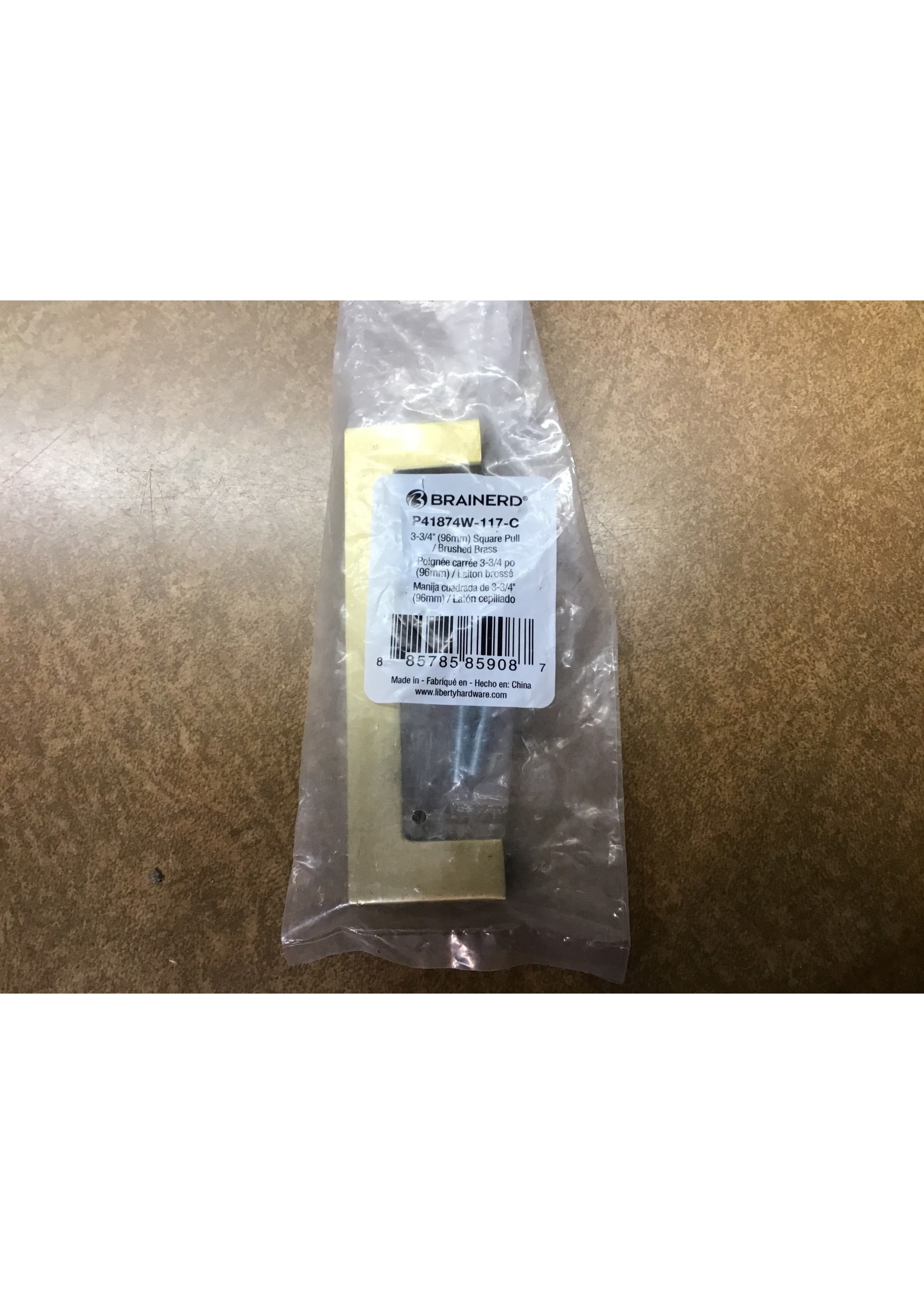 *open package* Brainerd Square 3-3/4-in Center to Center Brushed Brass Rectangular Bar Drawer Pulls