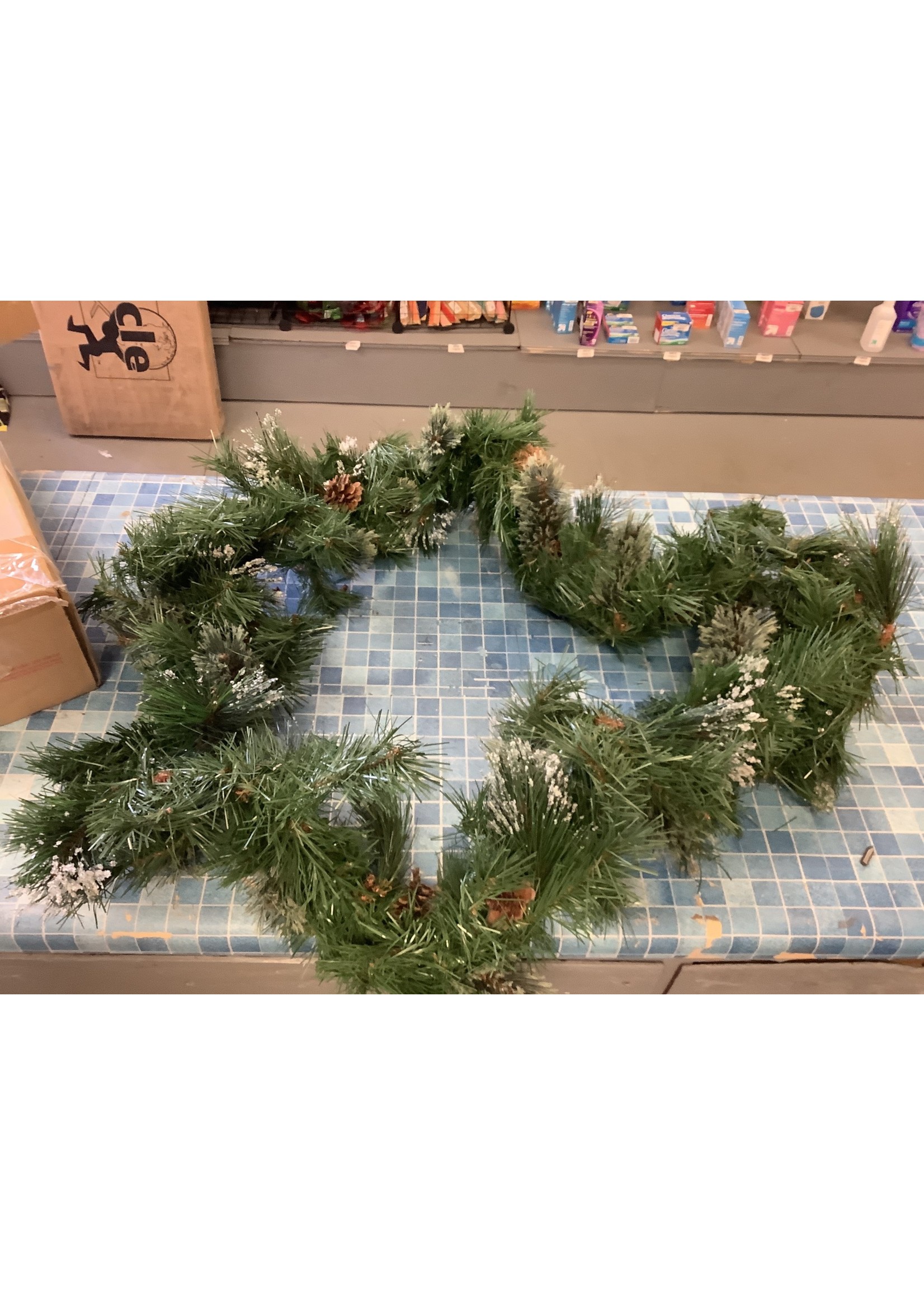 Noble House 9 Foot Artificial Mixed Spruce LED Christmas Garland with Snowy Branches and Pinecones,