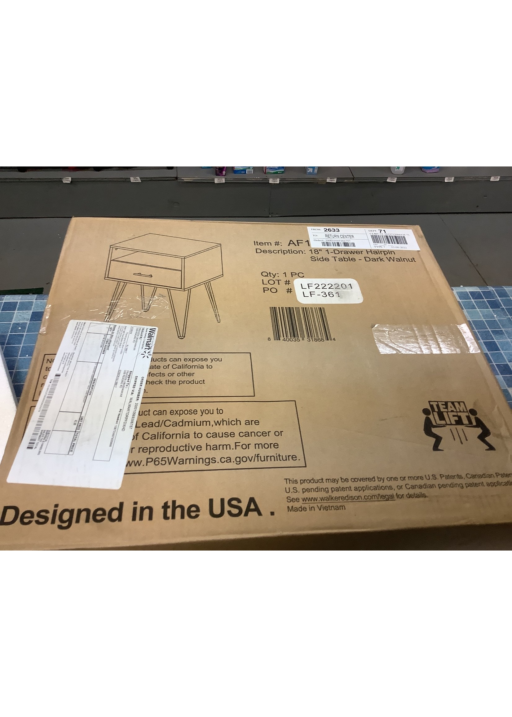 25.25Hx17.75Lx15.75W  1-Drawer Hairpin Side Table - Dark Walnut *open box*