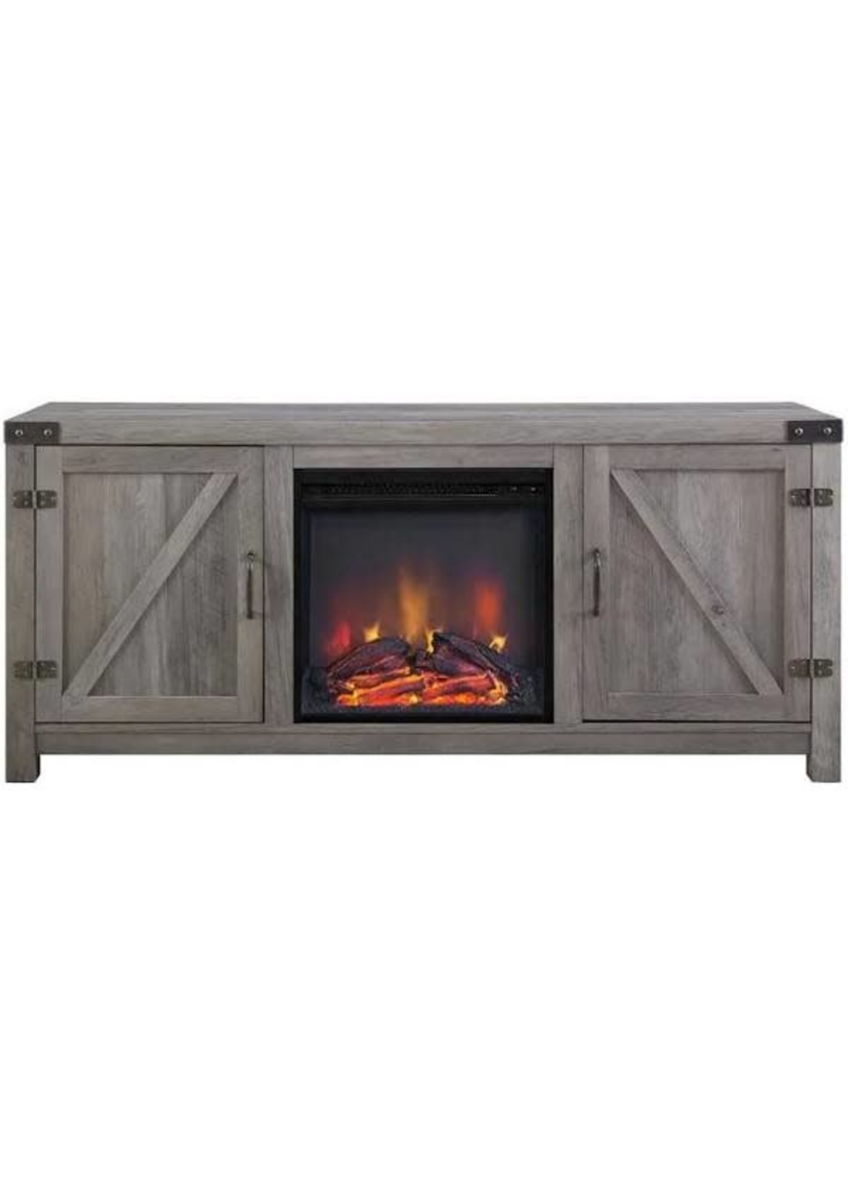 *Built 58” Barn Door Fireplace TV Stand Grey Wash