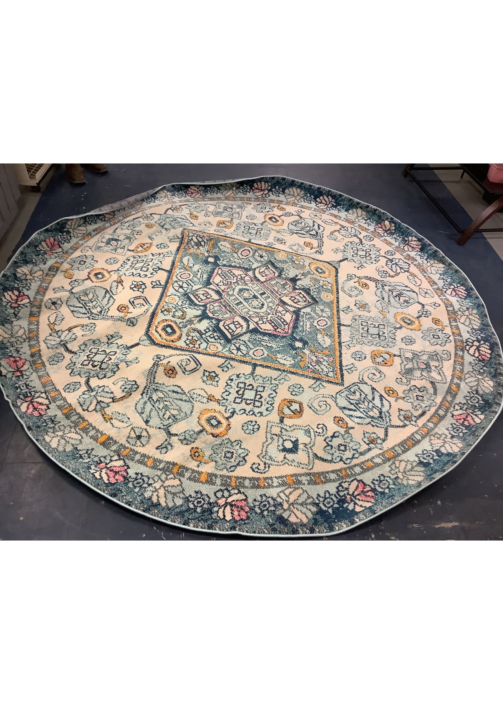 8Ft Round Loloi II Nadia Abstract Aqua / Navy Area Rug