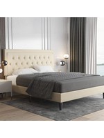 *Like New Allewie King Size Platform Bed Frame/Fabric Upholstered Bed Frame with Diamond Button Tufted Headboard