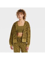 Womens Full Zip Leopard Print Hoodie Sweatshirt Olive Green JoyLab Size Small