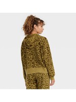 Womens Full Zip Leopard Print Hoodie Sweatshirt Olive Green JoyLab Size XS