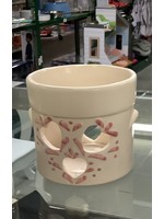 Small Tan Crock Votive Holder - Pink 3.5" x 4"