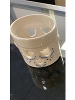 Small Tan Crock Votive Holder - Blue 3.5" x 4"