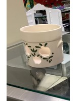 Small Tan Crock Votive Holder - Green 3.5" x  4"