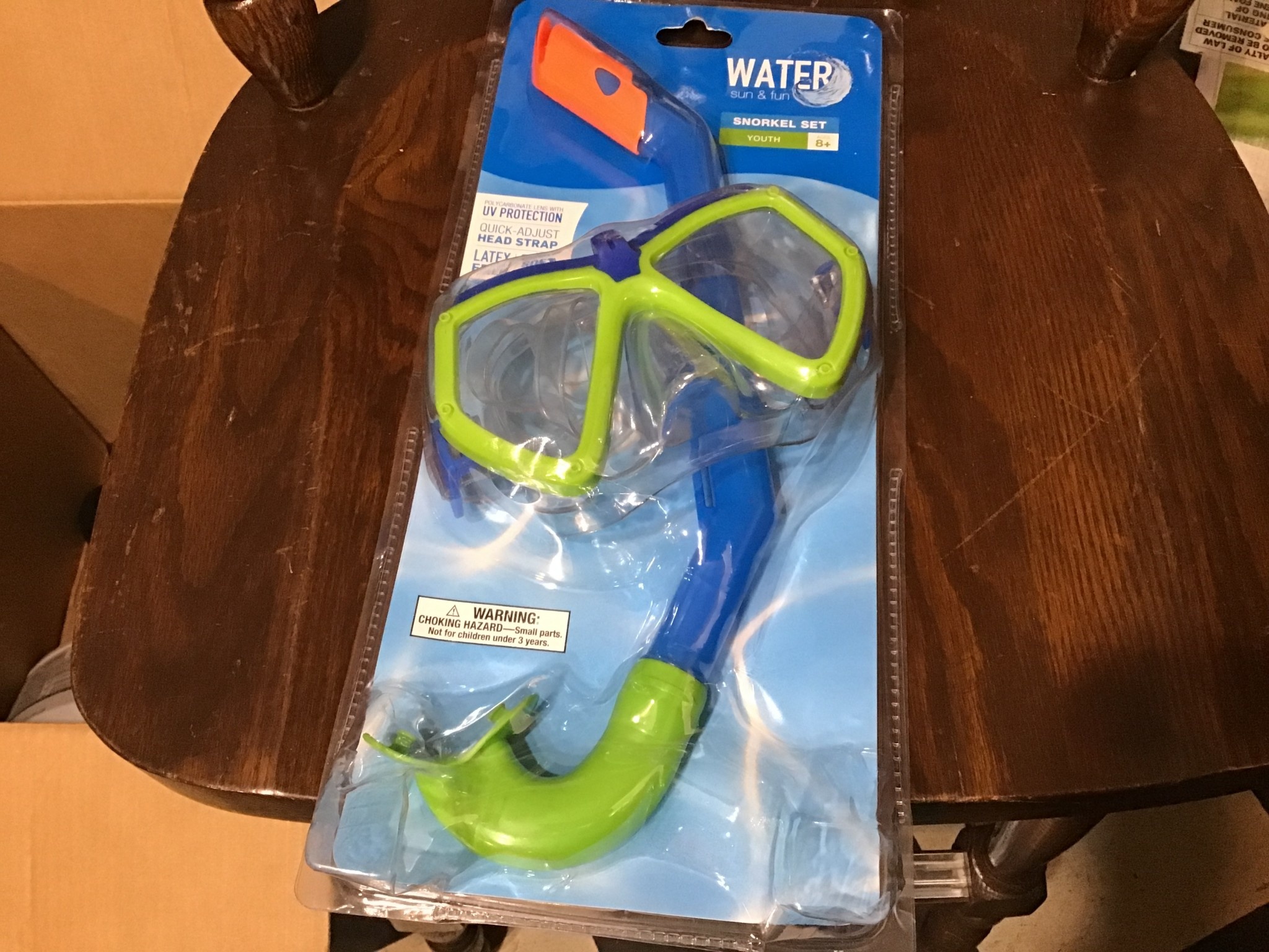 Water Sun & Fun Snorkel Set Youth Swimming Accessory Blue & Green UV