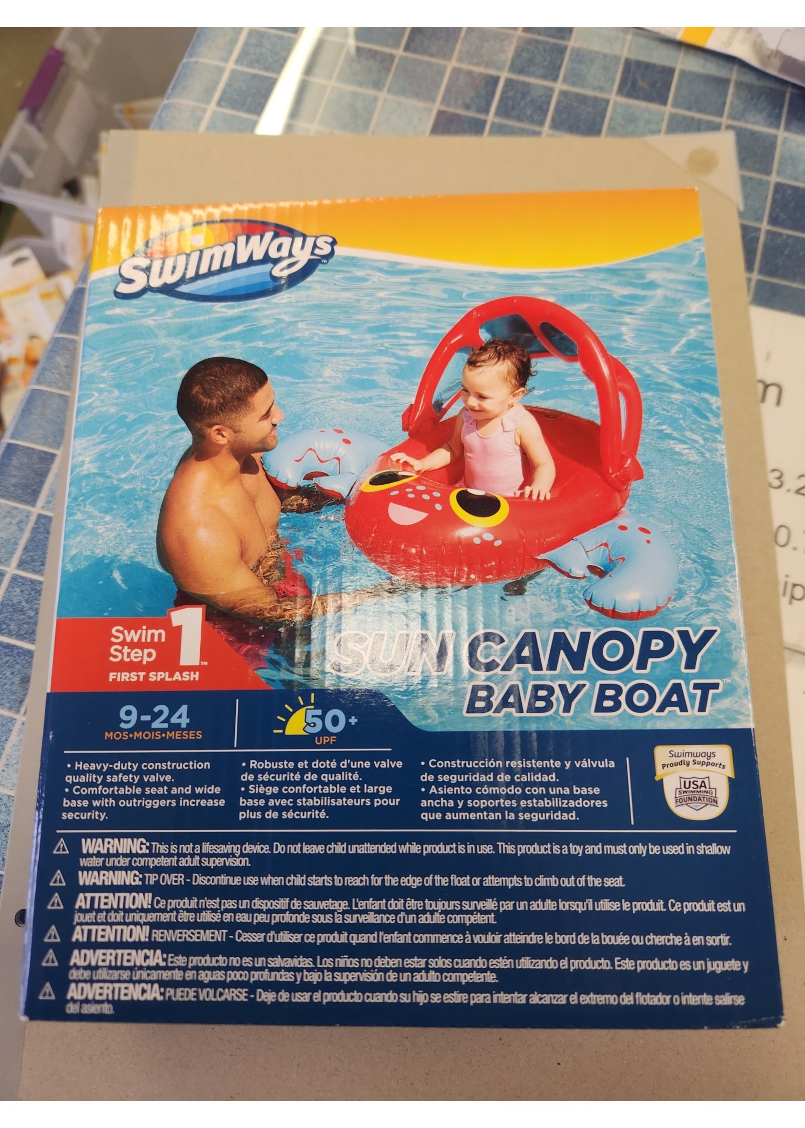 SwimWays Sun Canopy Baby Boat Step 1 Ages 9-24 Months Swimming, Crab