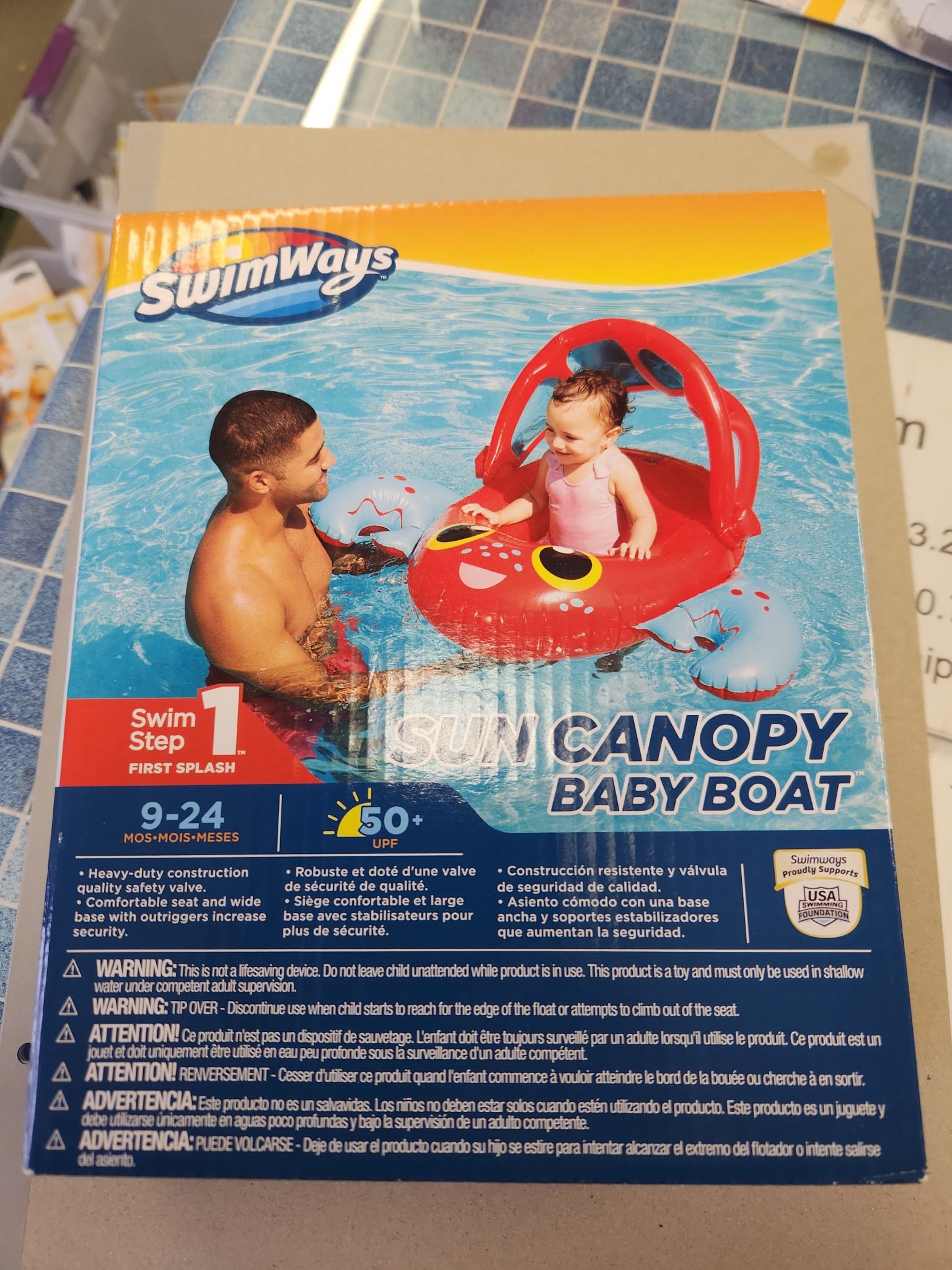 SwimWays Sun Canopy Baby Boat Step 1 Ages 9 24 Months Swimming Crab 