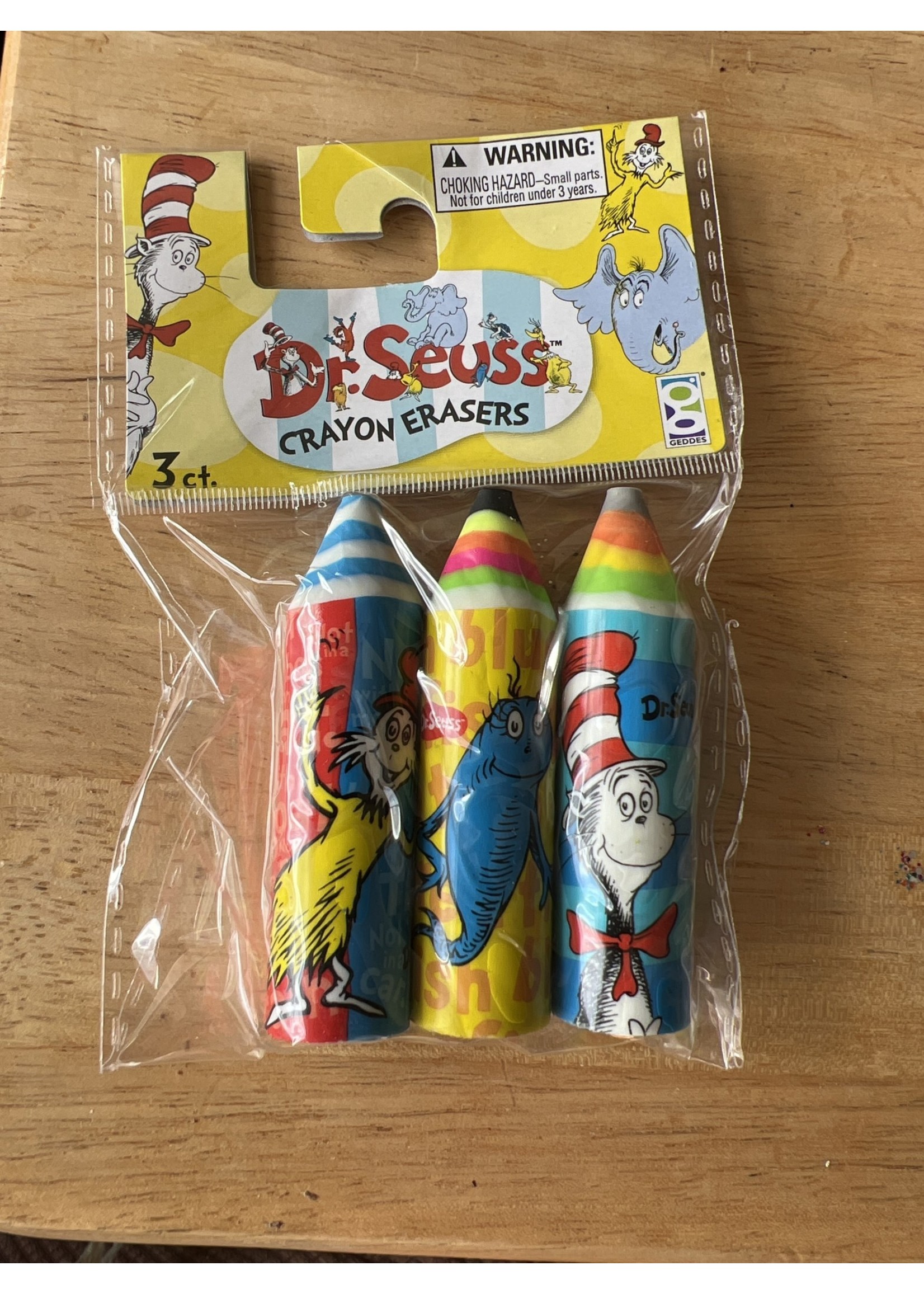 Dr. Seuss Crayon Erasers 3pk Yellow