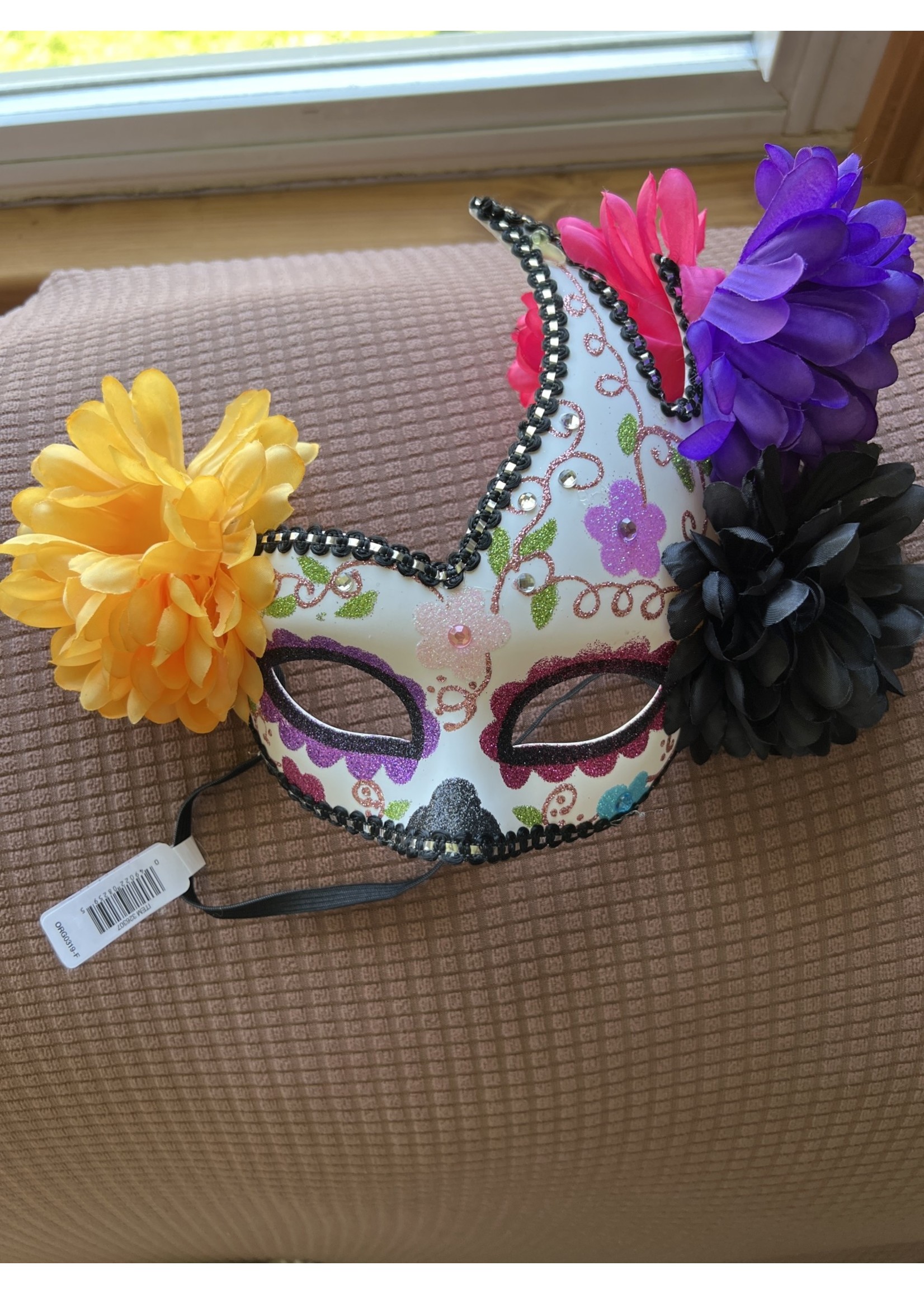 Mardi Gras flowered Halloween Mask - one broken flower