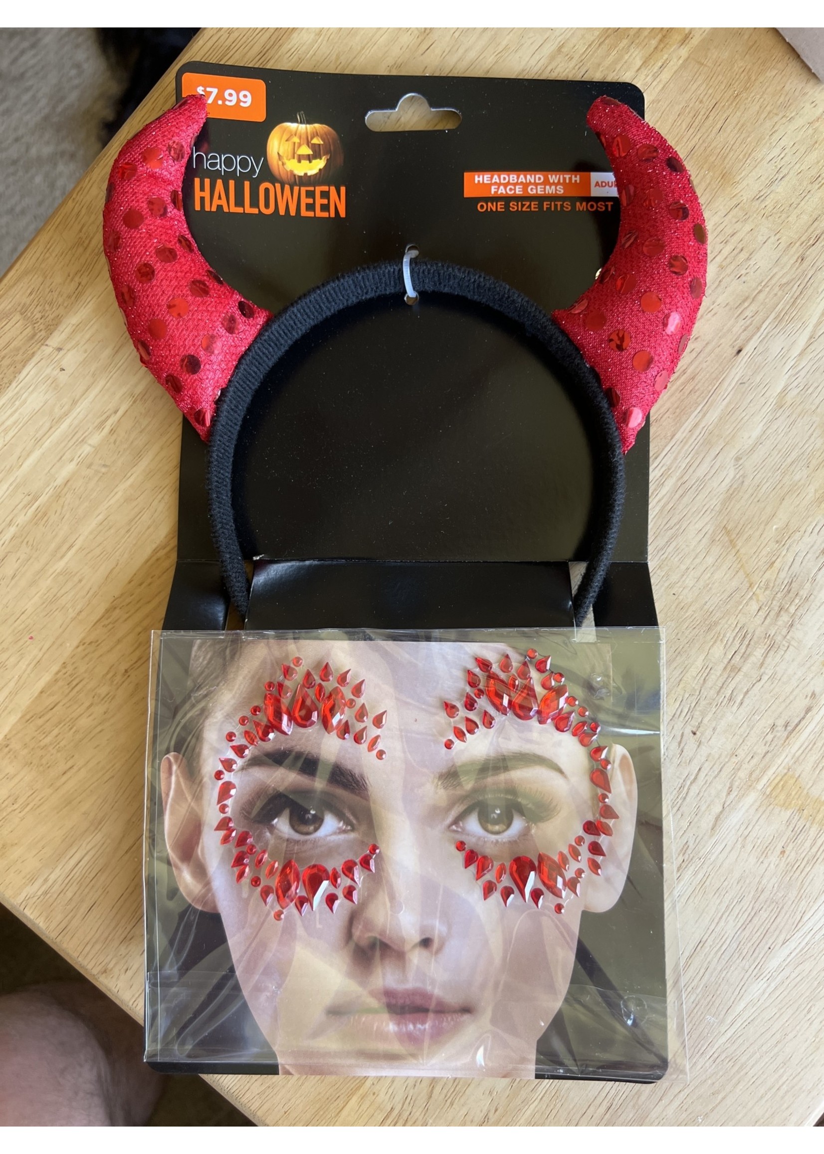 Halloween Adult Devil Headband w/ Face Gems