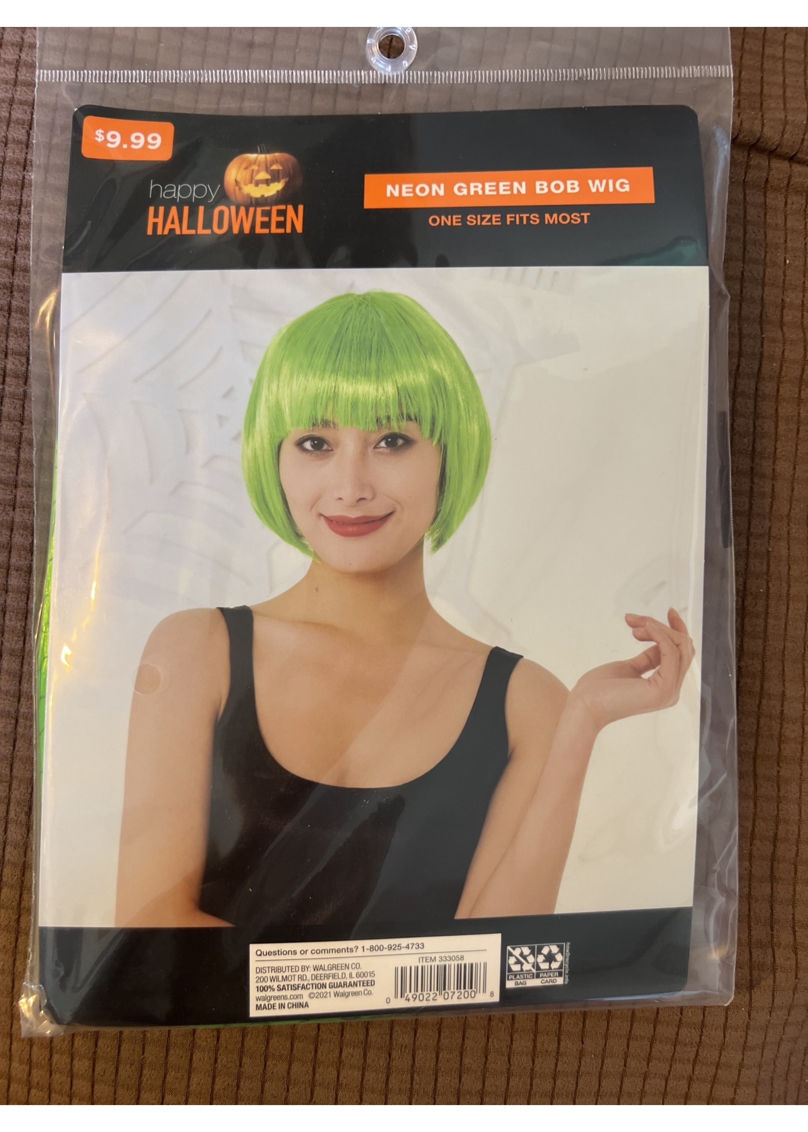 Happy Halloween Neon Green Bob Wig OSFM