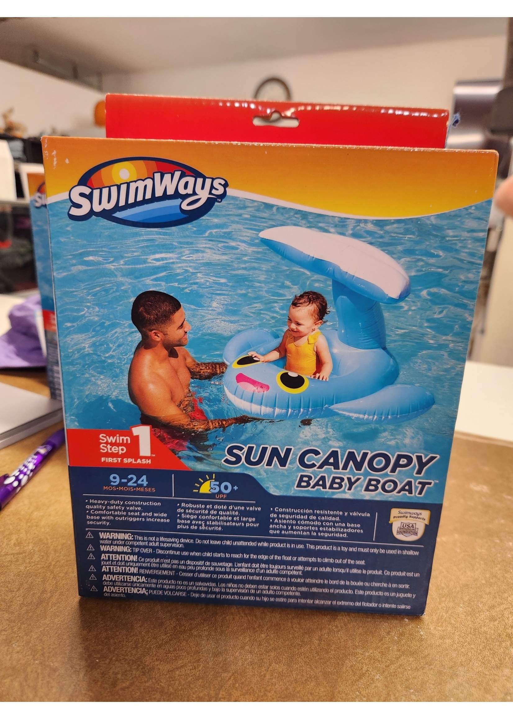 SwimWays Sun Canopy Baby Boat Step 1 Ages 9 24 Months Swimming Whale 