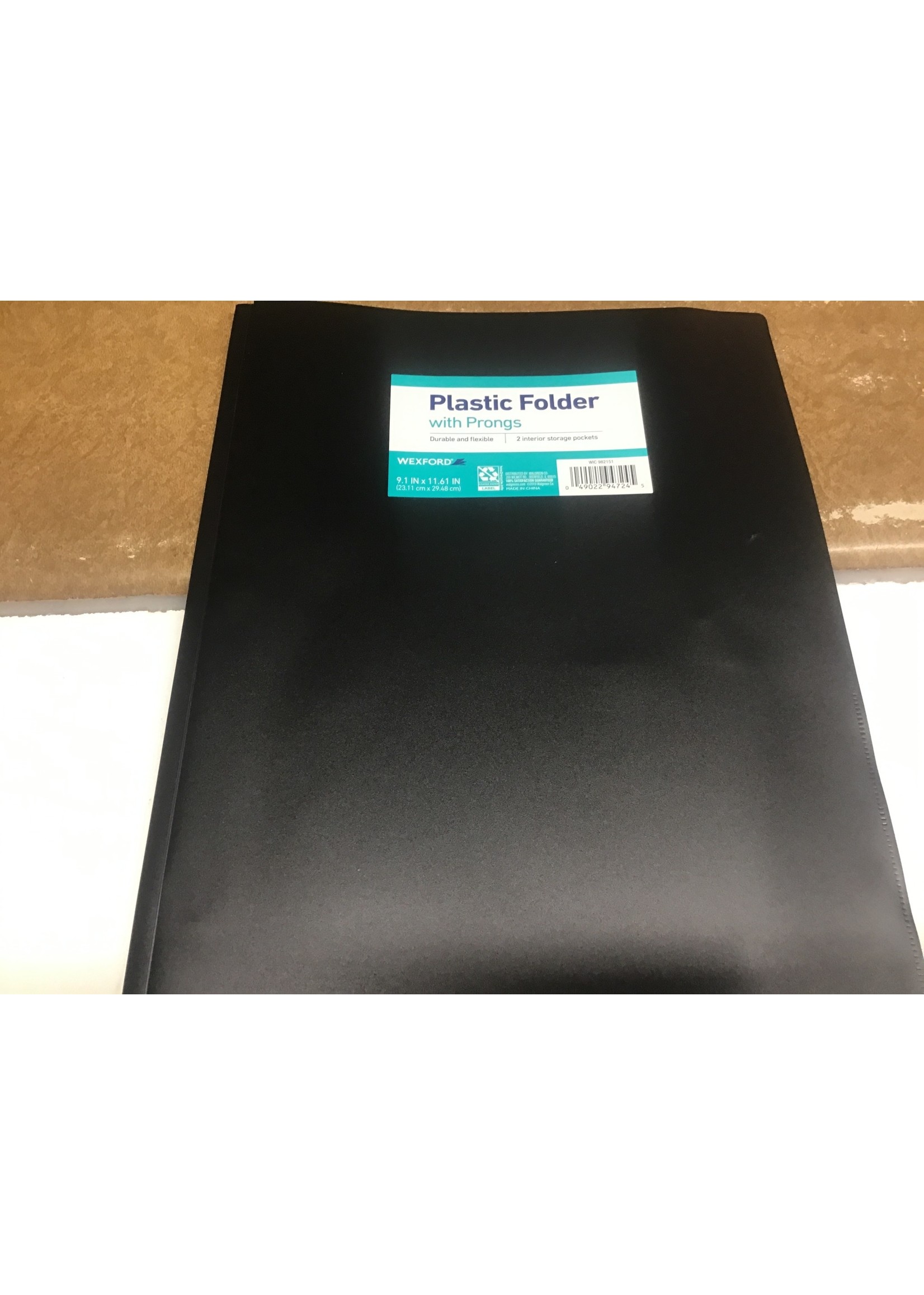 Wexford Plastic Folder with Prongs 2 interior pockets black