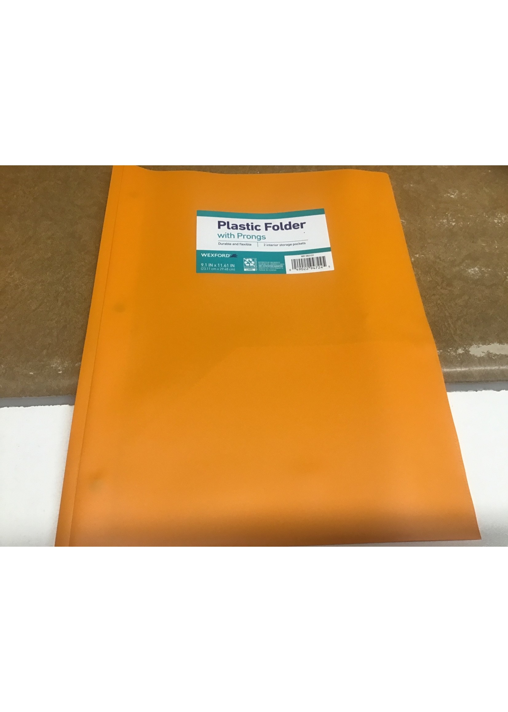 Wexford Plastic Folder with Prongs 2 interior pockets orange