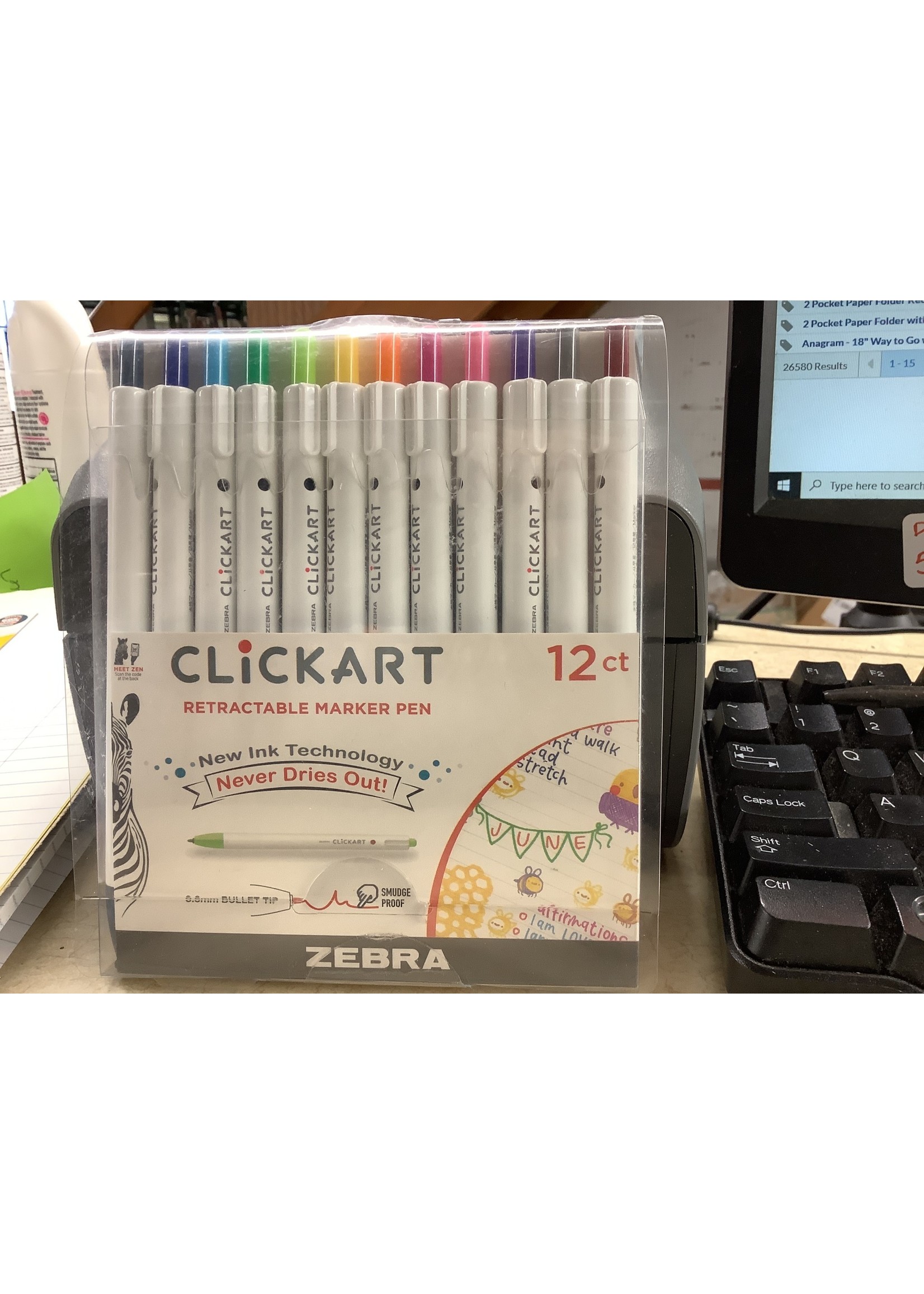 Zebra Clickart Retractable Marker Pen 0.6mm - Assorted, 6 Pack