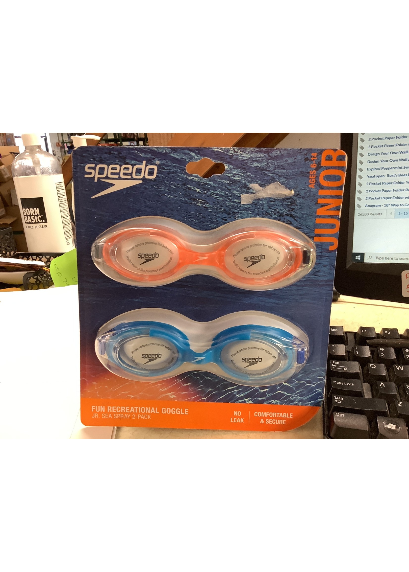 Speedo Junior 2pk Seaspray Swim Goggles - Salmon/Blue