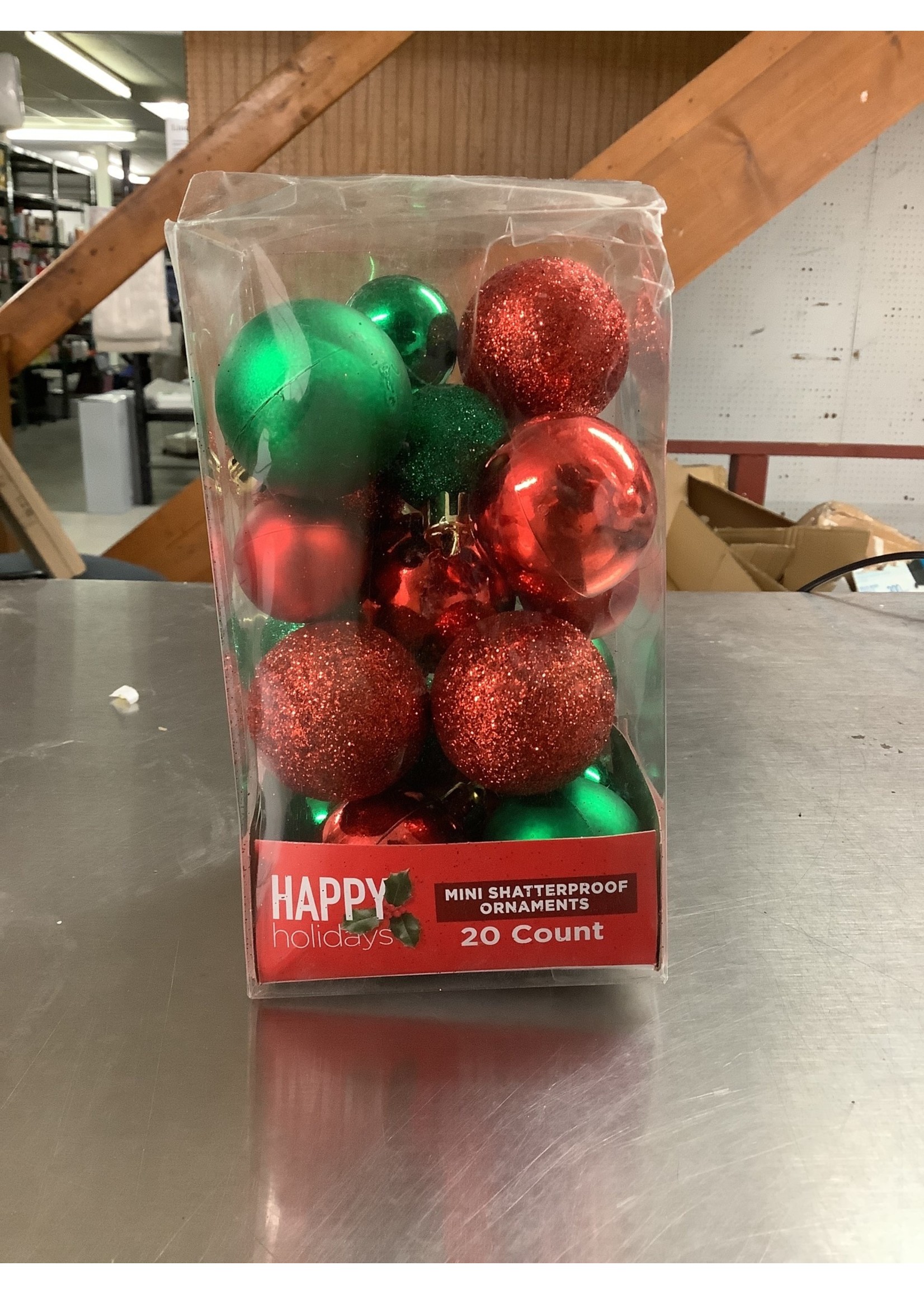Green & Red Mini Shatterproof Ornaments *Lightly Damaged Box