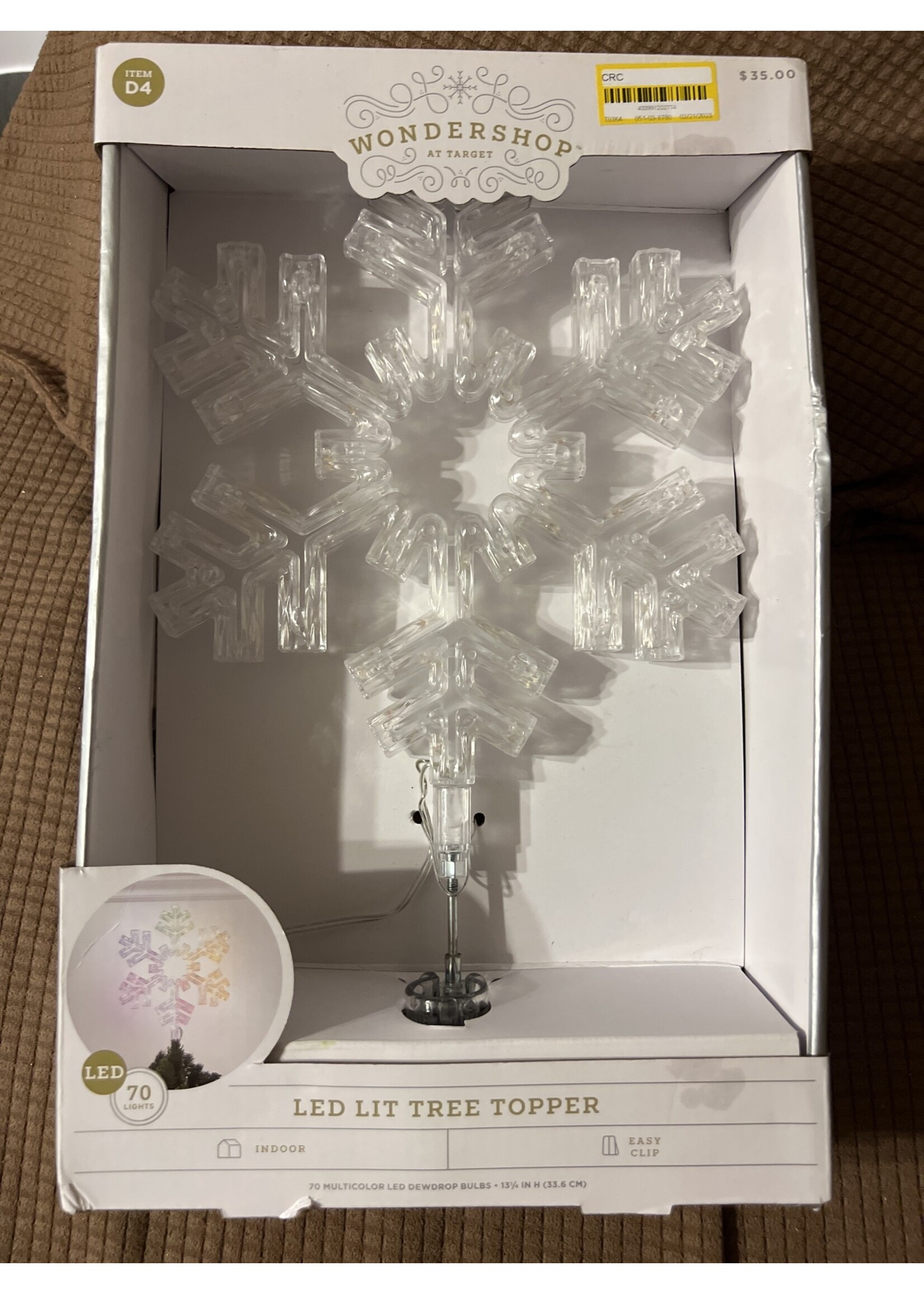 Tarnished plug- 13.25" LED Acrylic Snowflake Christmas Tree Topper Multicolor Dewdrop Lights - Wondershop