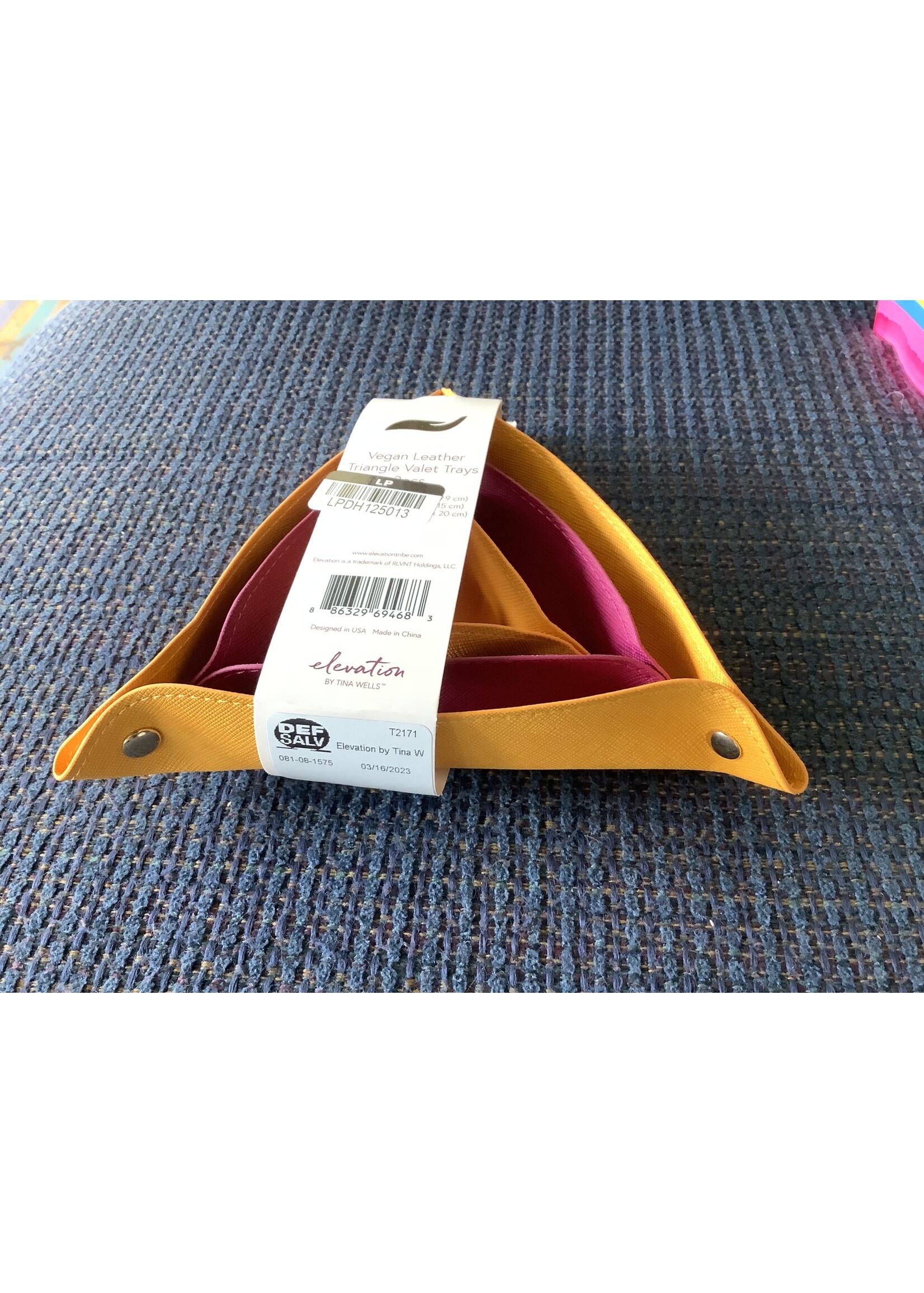 Elevation by Tina Wells Set of 3 Saffiano Triangle Vegan Leather Valet Tray