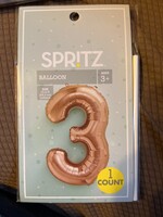 "3" Foil Balloon Rose Gold - Spritz