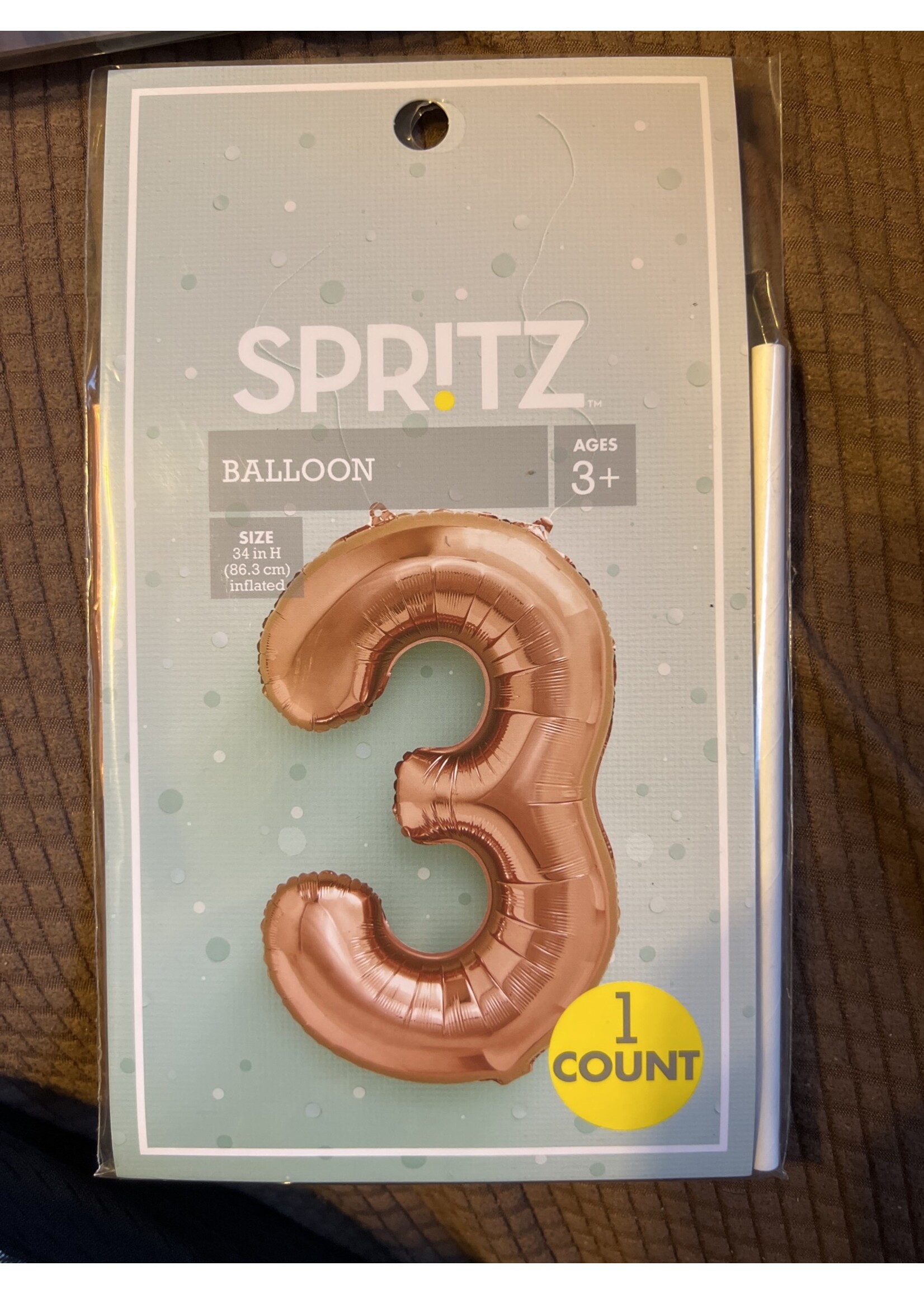 "3" Foil Balloon Rose Gold - Spritz