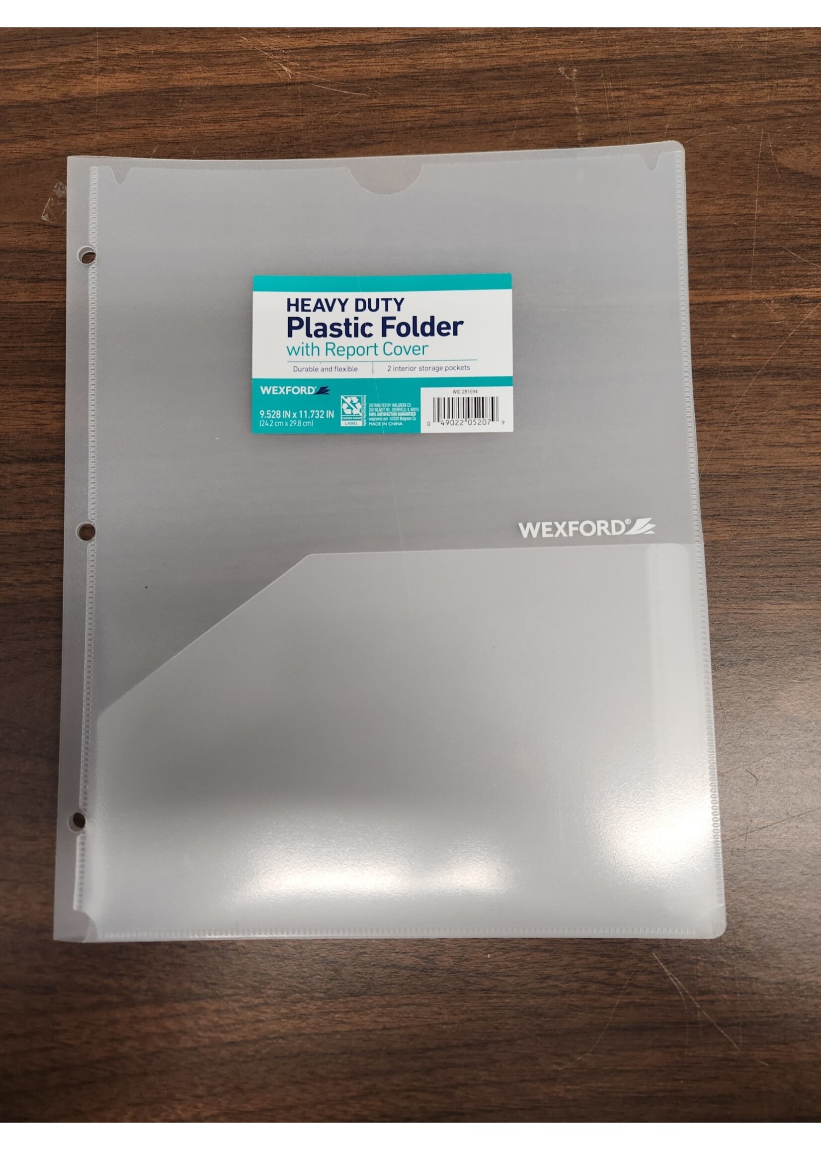 Clear Wexford 9.528"x11.732" Heavy Duty Plastic Folder w/ Report Cover