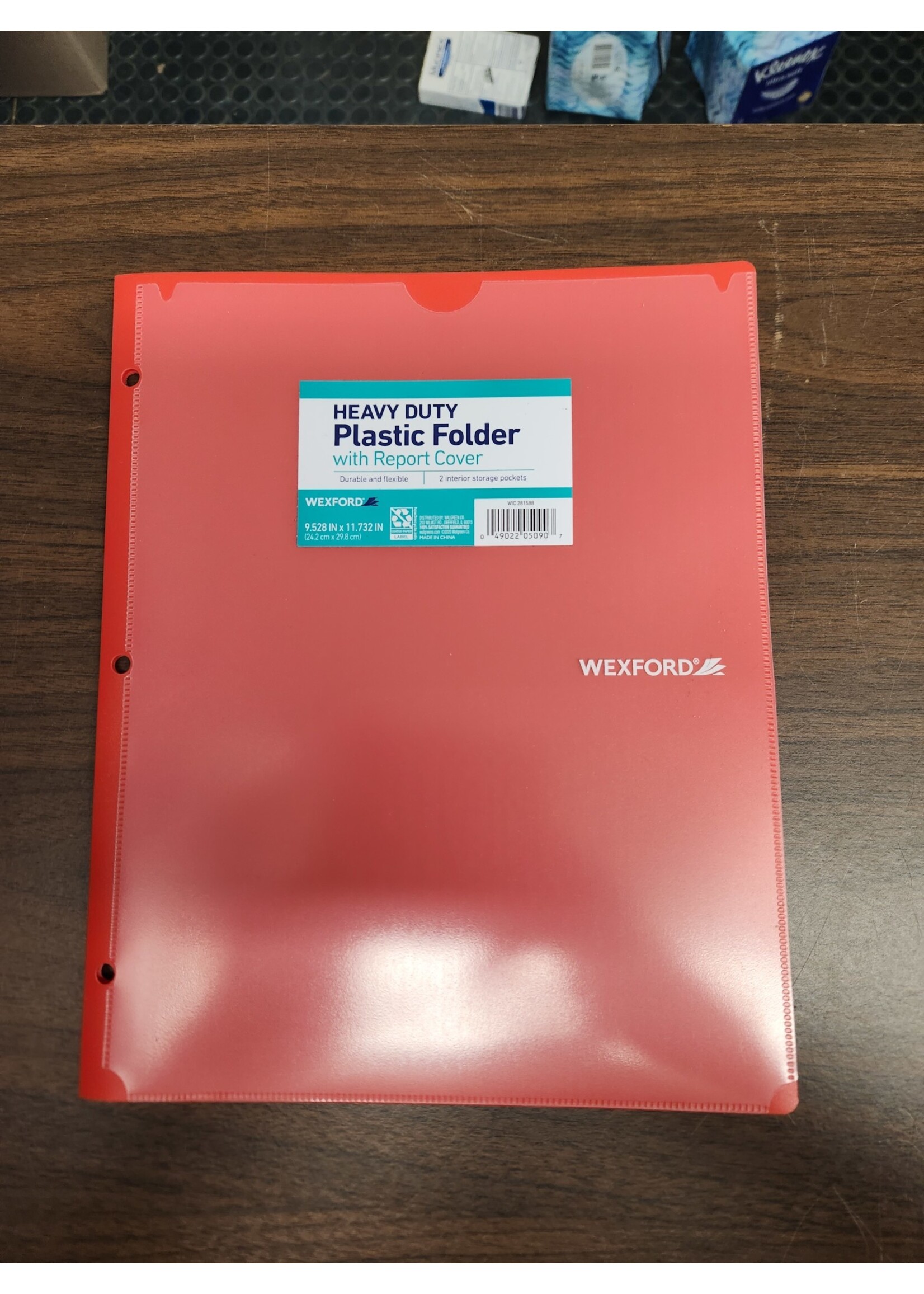 Red Wexford 9.528"x11.732" Heavy Duty Plastic Folder w/ Report Cover