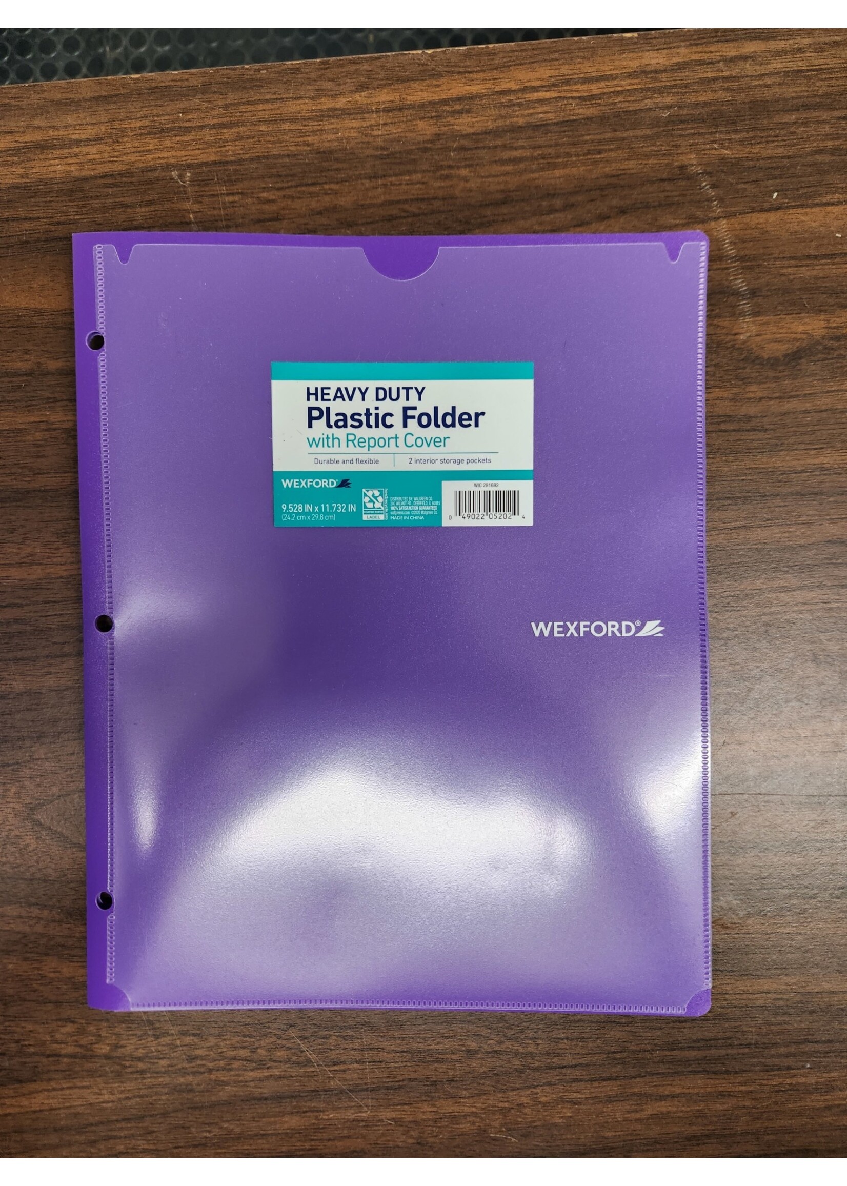 Purple Wexford 9.528"x11.732" Heavy Duty Plastic Folder w/ Report Cover