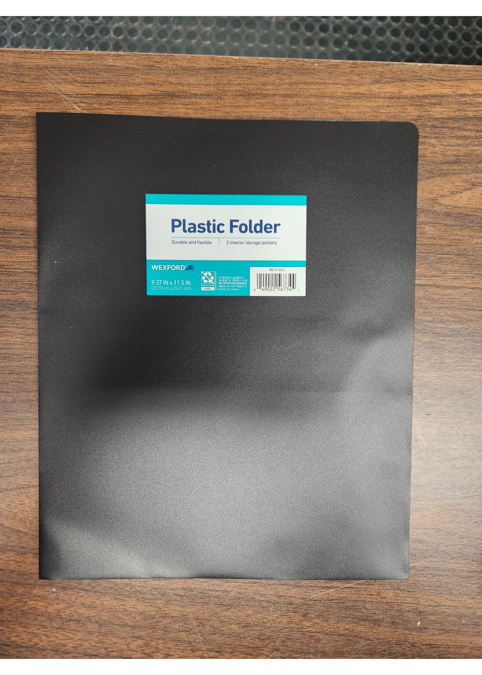Black Wexford 9.37"x11.5" Plastic 2 Pocket Folder