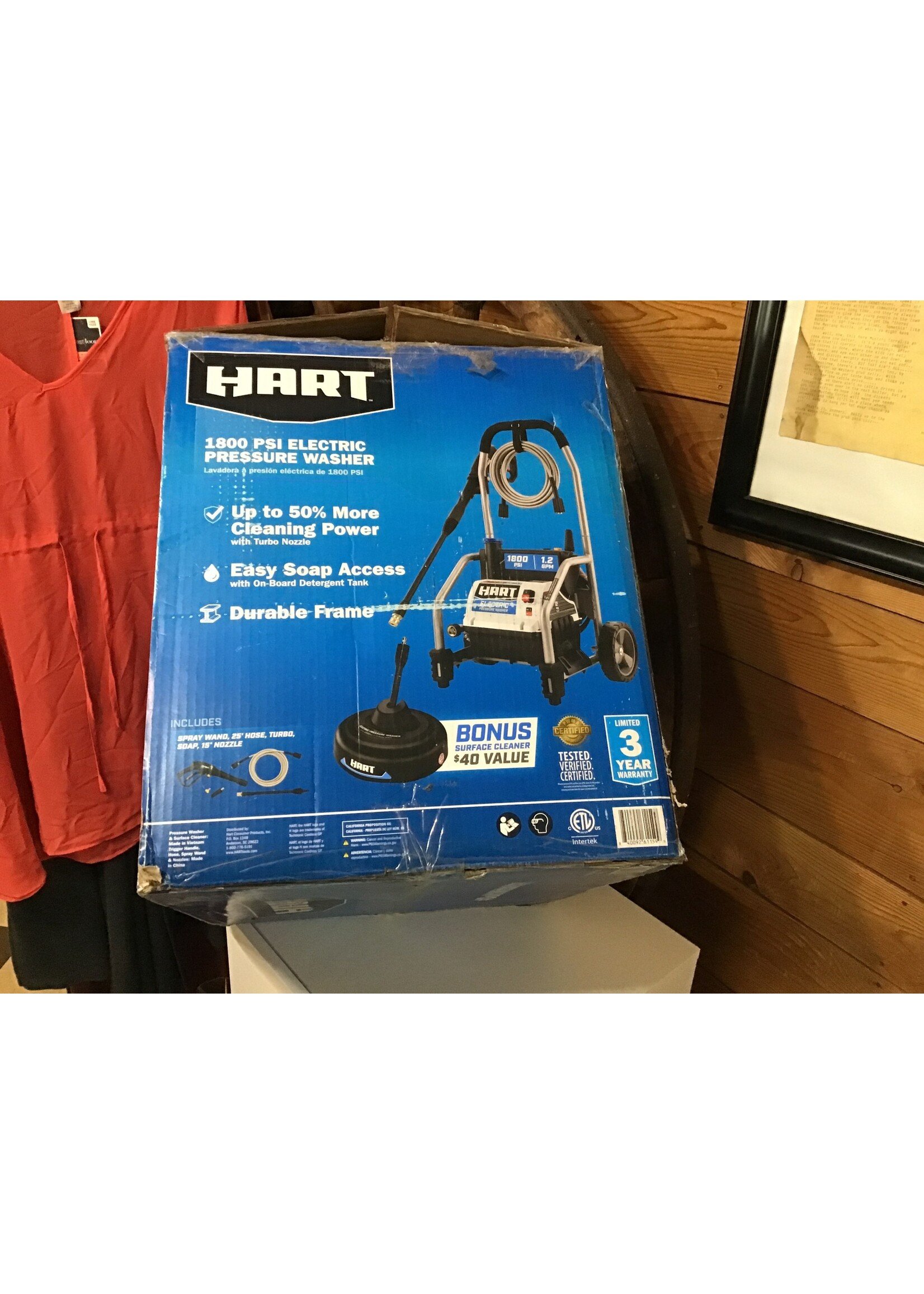 small tear on foam on handle* HART 1800 PSI 1.2 GPM Electric Pressure Washer  with Bonus 11 Surface Cleaner - D3 Surplus Outlet