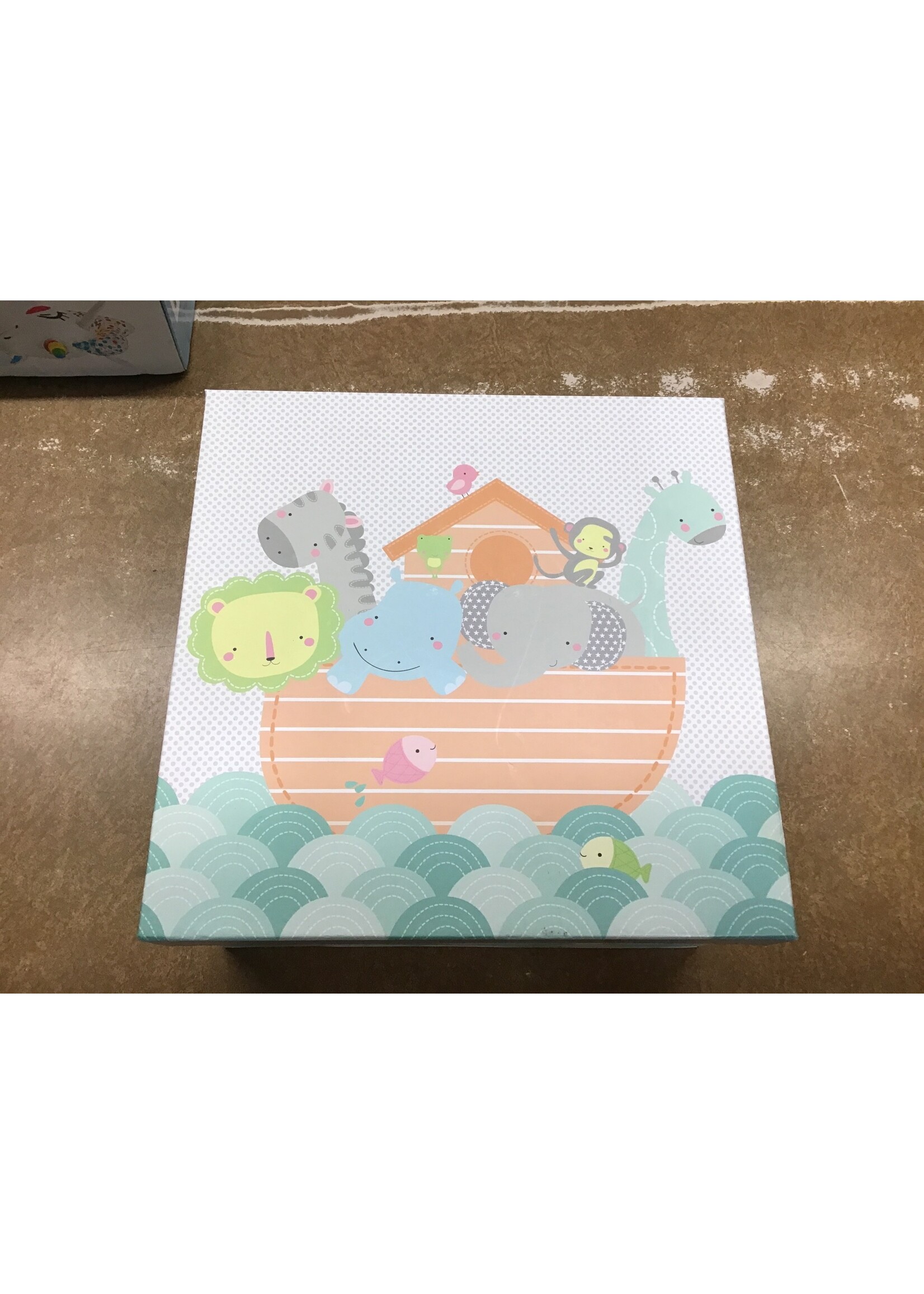 *small cut* 10in x 10in x 5.125in Animals in Ark Baby Shower Gift Box - Spritz