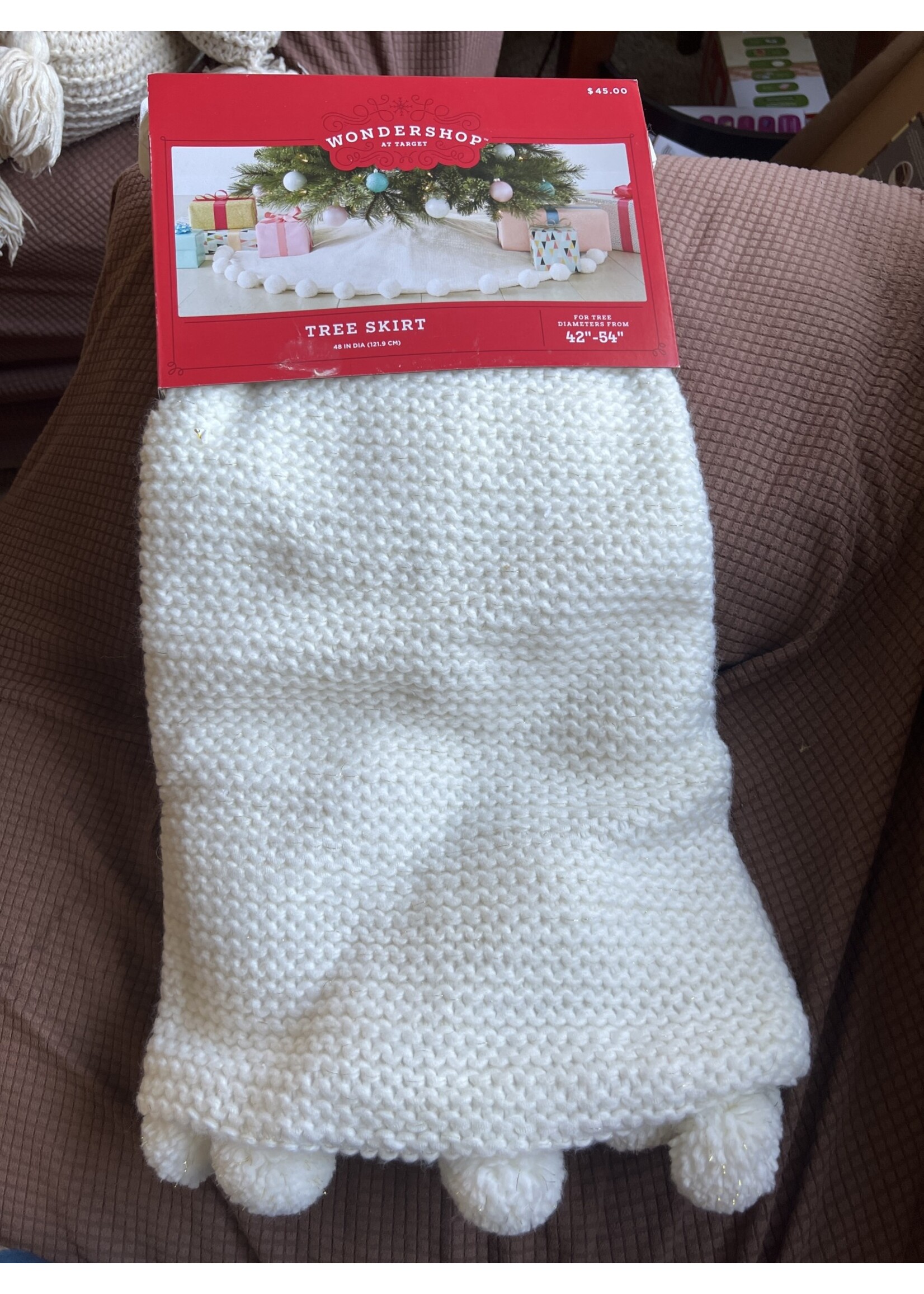 48in Pom Pom Christmas Tree Skirt Ivory - Wondershop